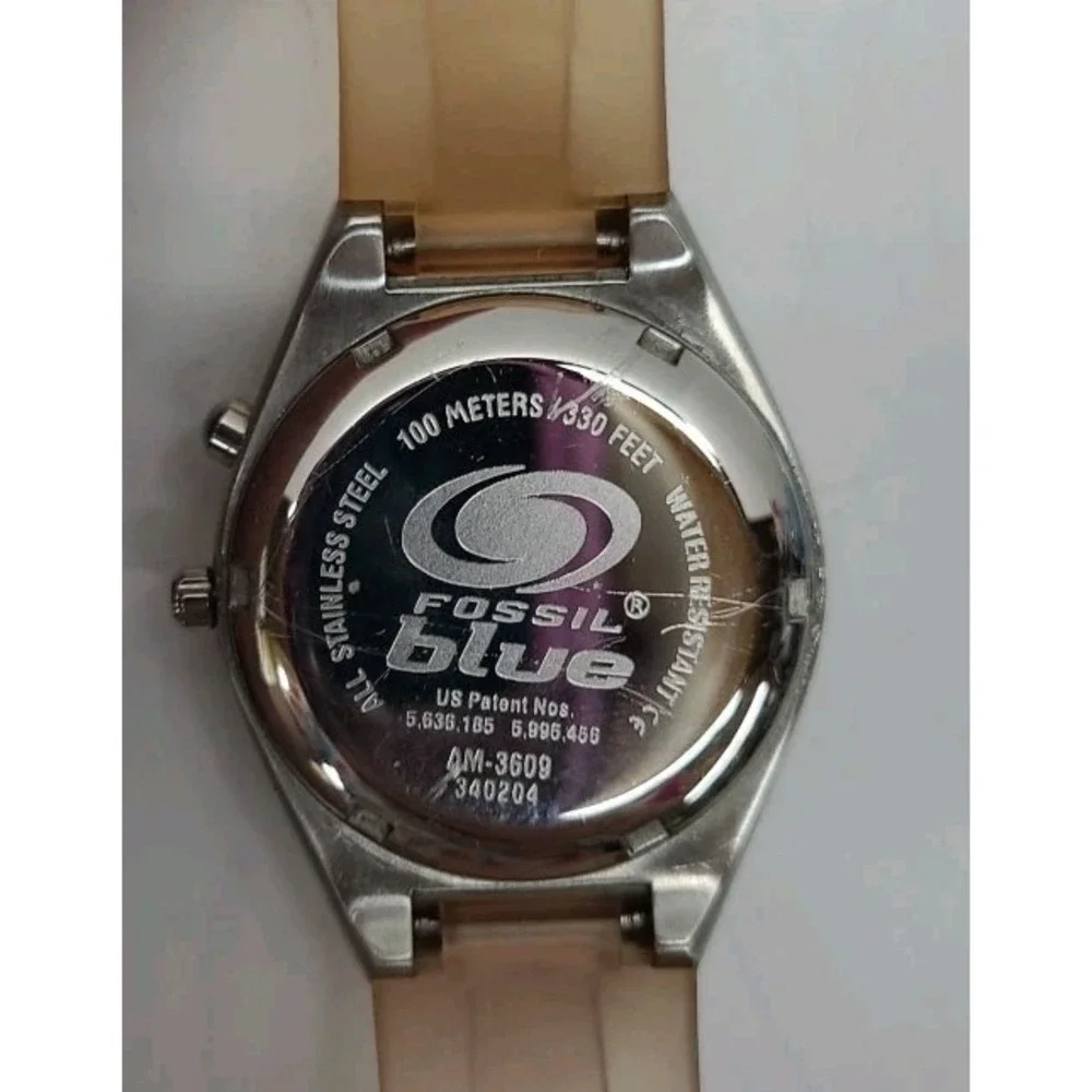 Vintage Fossil Blue AM 3609 Color Changing Dial Purple Green‎ New Battery Works